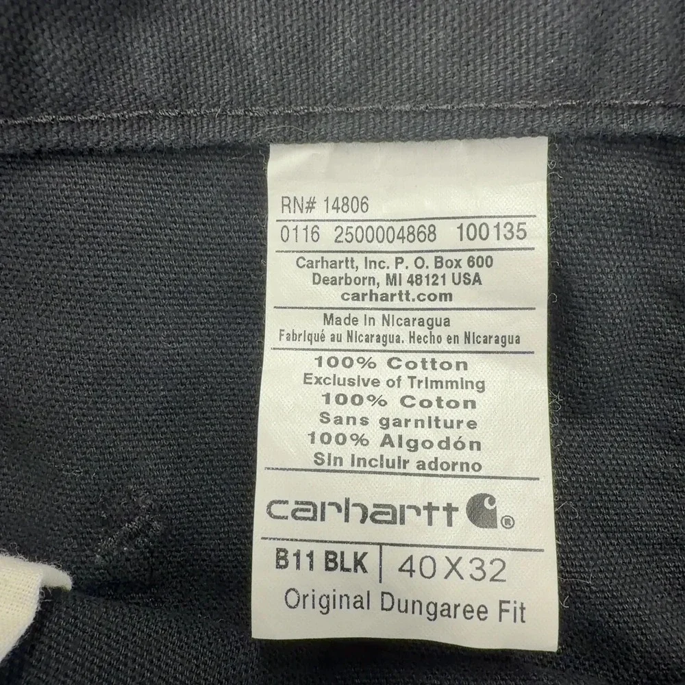 Carhartt Jeans Mens 40x32 Black Loose Straight Washed Duck Dungaree Orginal Fit